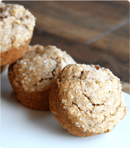A serving plate of freshly baked Coconut Pumpkin Muffins.