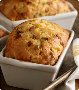 Two loaves of Bacon and Cheddar Mini Corn Loaves.