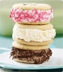 Three Ice Cream Sandwich Cookies stacked on top of each other.