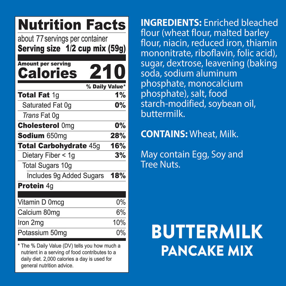 Nutritional facts for Buttermilk Pancake mix