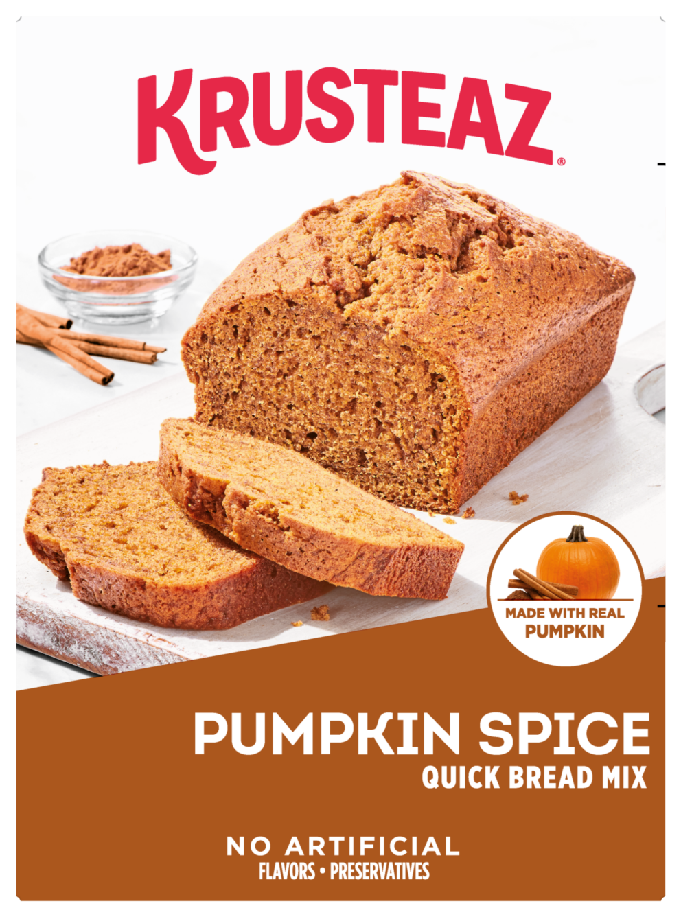 A box of Krusteaz Pumpkin Spice Quick Bread Mix.