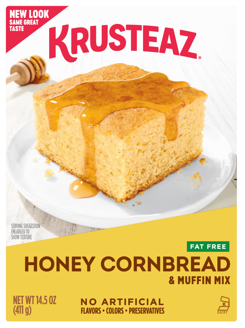 A box of Krusteaz Fat Free Honey Cornbread & Muffin Mix.