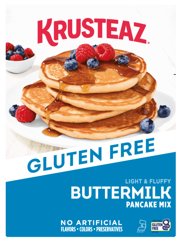 Box of Krusteaz Gluten Free Buttermilk Pancake Mix.
