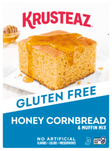 A box of Krusteaz Gluten Free Honey Cornbread and Muffin Mix.