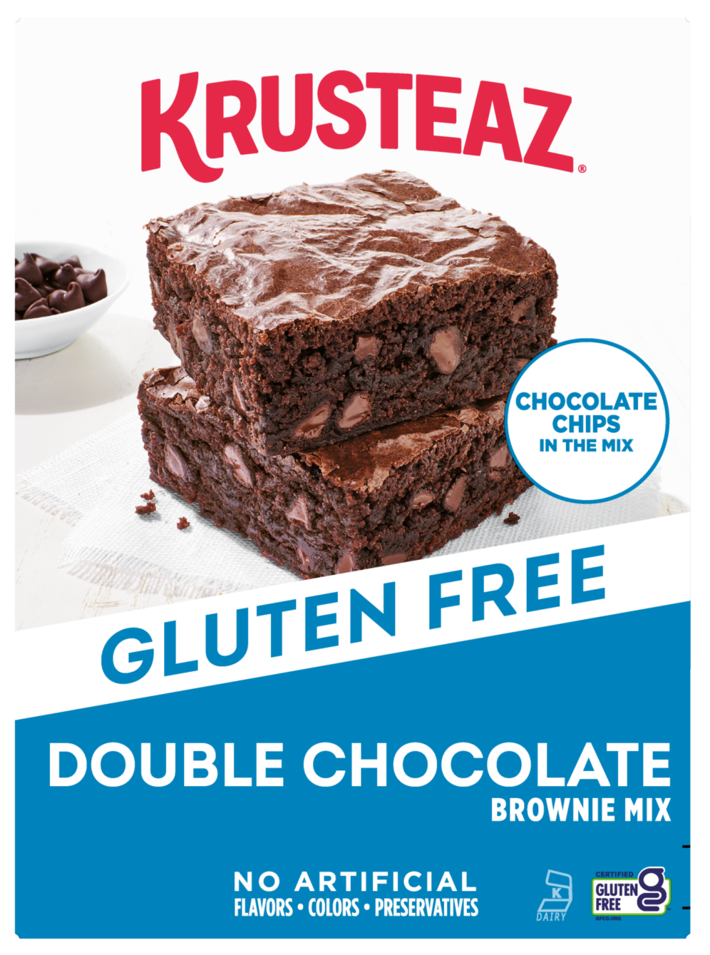 Box of Krusteaz Gluten Free Double Chocolate Brownie Mix.