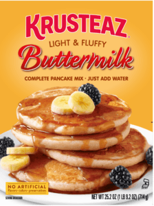 Box of Krusteaz Heart Healthy Buttermilk Pancake Mix.