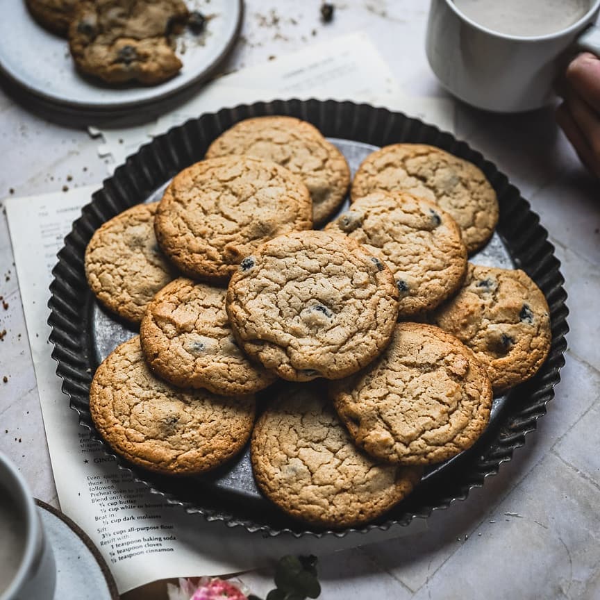 A plate of Blueberry Cardamom Pancake Cookies.