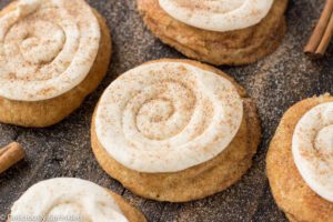 Eggnog Snickerdoodle Cookies on wooden platter.