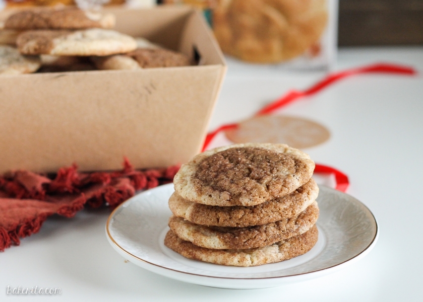 A stack of Gingerbread Snickerdoodles on a decorative plate.