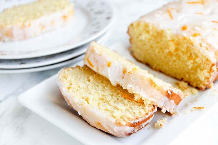 Orange-Lemon Pound cake with Citrus Cream made using Krusteaz Meyer Lemon Pound Cake Mix