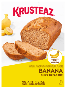 A box of Krusteaz Banana Quick Bread Mix.