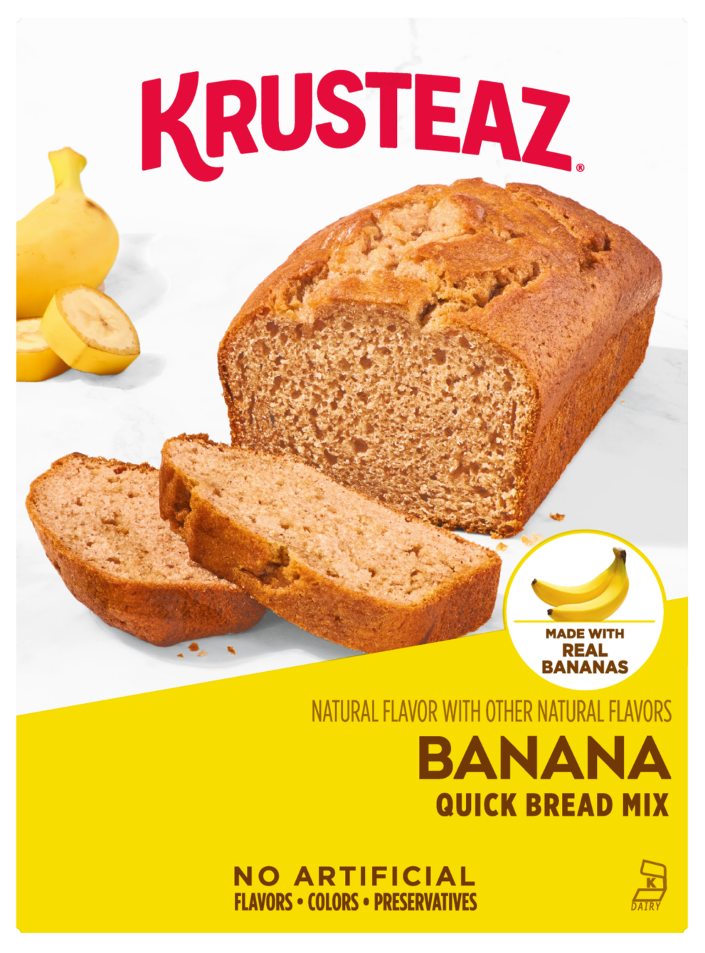 A box of Krusteaz Banana Quick Bread Mix.