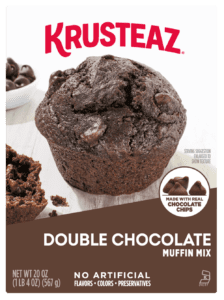 Box of Krusteaz Double Chocolate Muffin Mix.