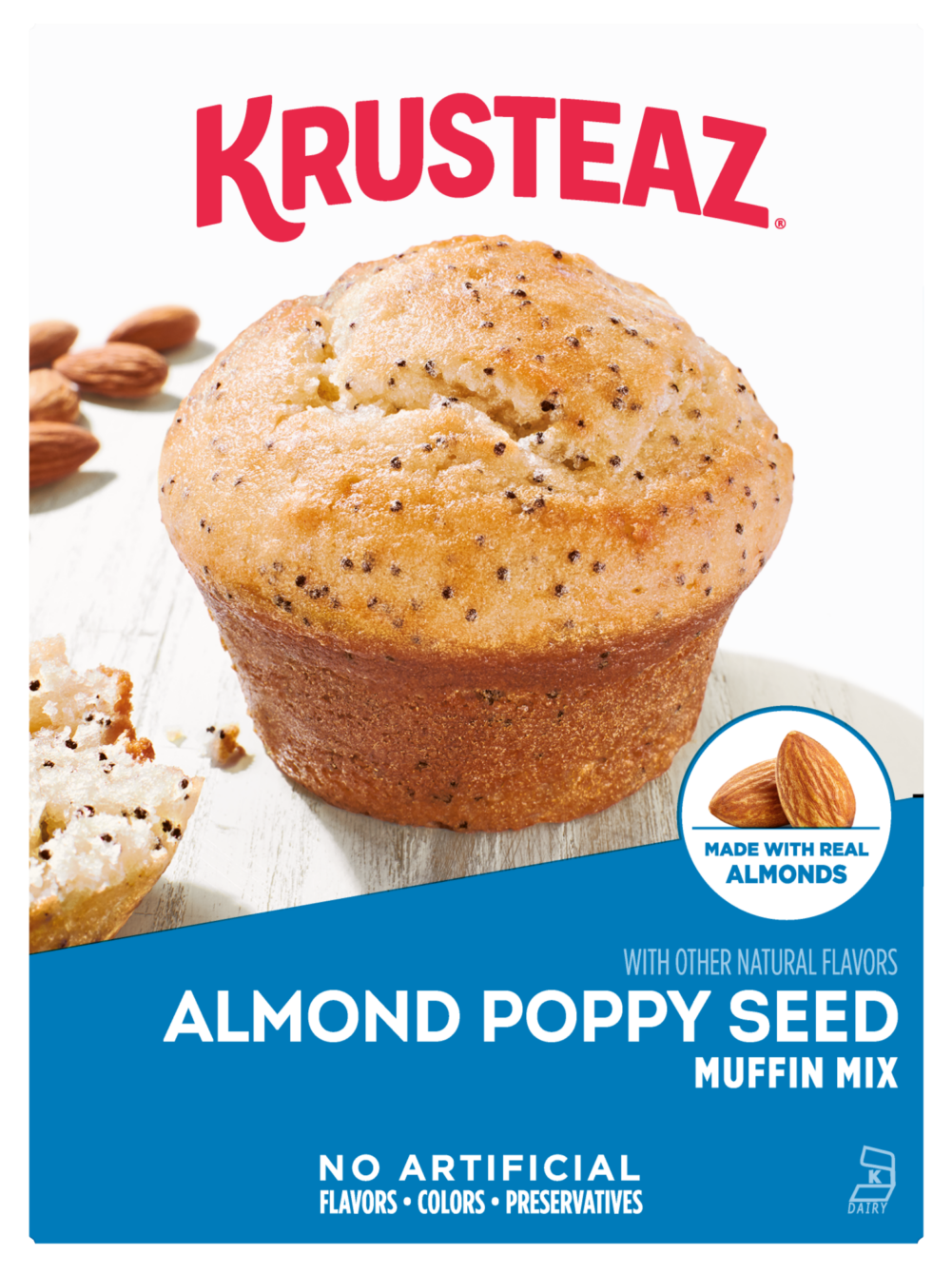 Box of Krusteaz Almond Poppy Seed Muffin Mix.