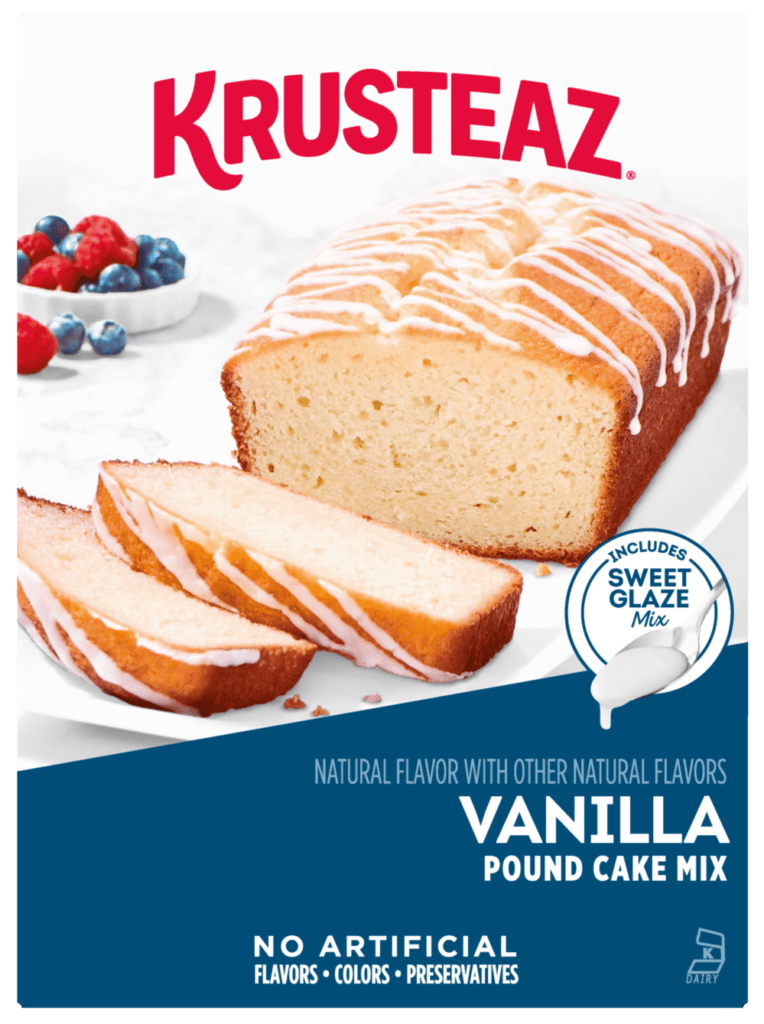 Box of Krusteaz Vanilla Pound Cake Mix.