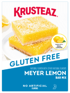 Box of Krusteaz Gluten Free Meyer Lemon Bar Mix.