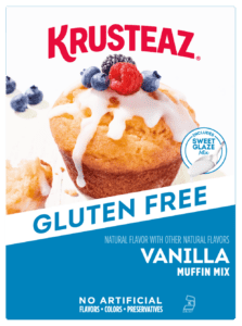 Box of Krusteaz Gluten Free Vanilla Muffin Mix.