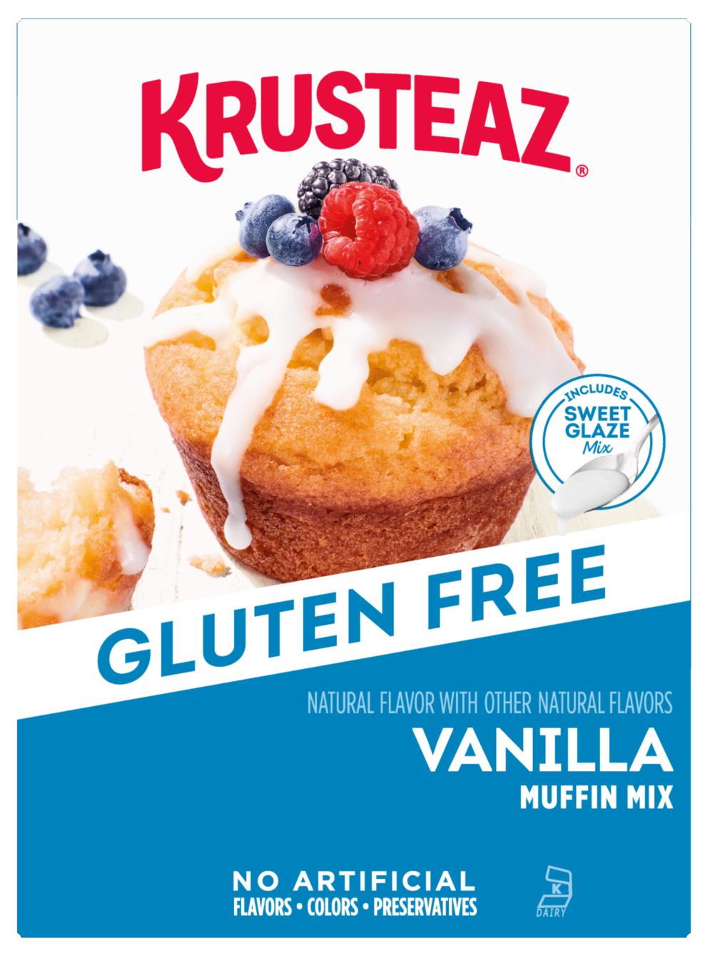 Box of Krusteaz Gluten Free Vanilla Muffin Mix.