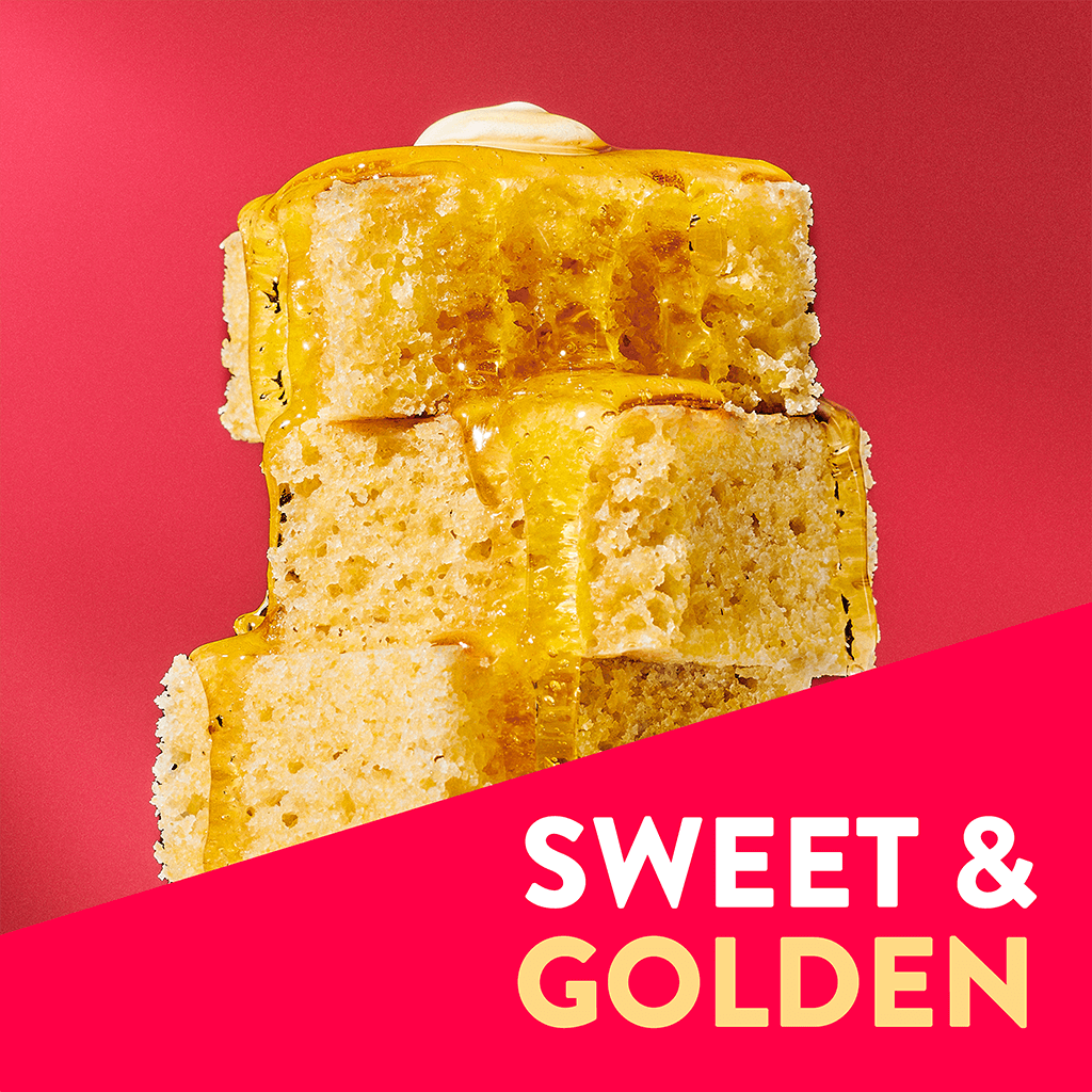 Three slices of sweet and golden cornbread