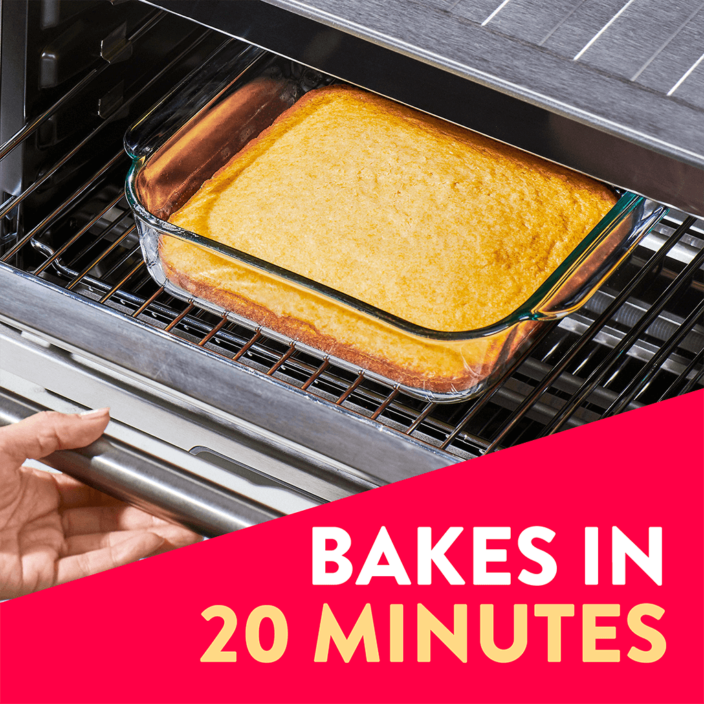 Cornbread coming out of the oven after 20 minutes