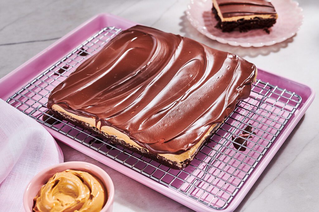 Buckeye brownies on a wire rack.