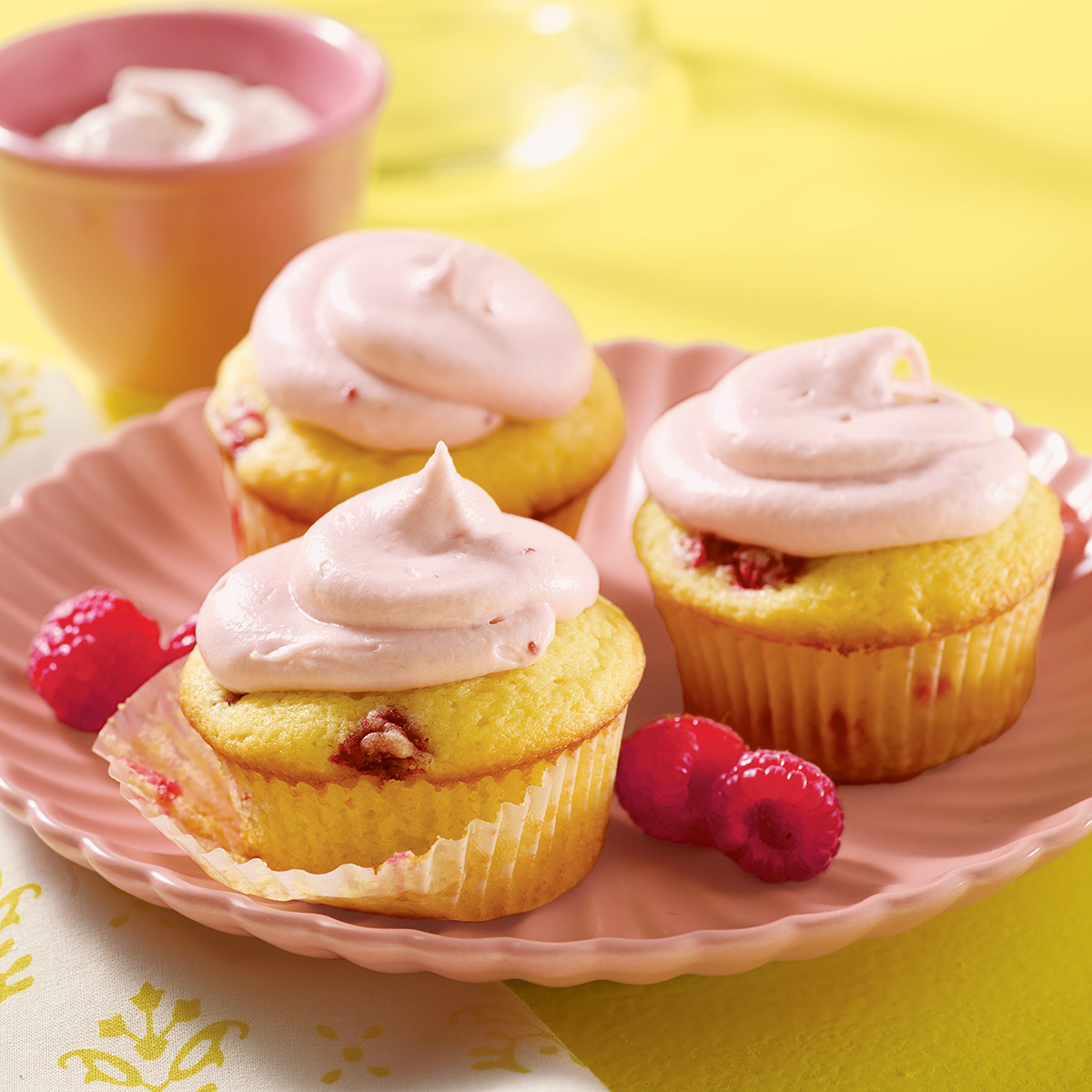 Krusteaz Berry Lemon Cupcakes with Raspberry Cream Cheese Icing